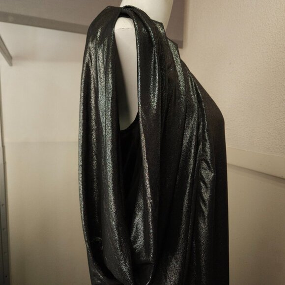 Womens Y2K One Shoulder Bodycon Mini Dress Size 6 Aqua Black Metallic Stretch - Picture 5 of 11